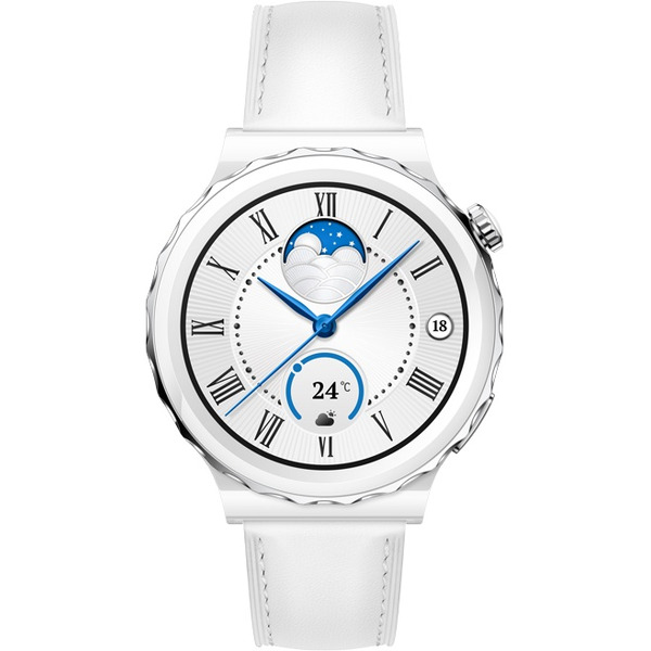 Умные часы Huawei Watch GT 3 Pro Ceramic 43 мм (FRG-B19) Silver Bezel c кожаным ремешком