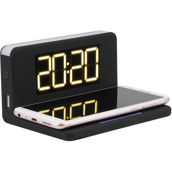 Часы-будильник с быстрой беспроводной зарядкой и ночником EVOLUTION QWC-101 (черный)
