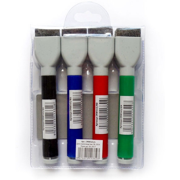 Набор маркеров для доски, 4 цвета с магнитом и губкой, (Index) арт. IMW545/4