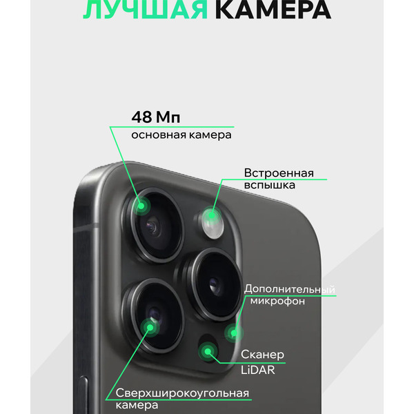 Смартфон Apple iPhone 15 Pro 128Gb восстановленный ELNU Грейд A ELN3102A0338 (черный титан)
