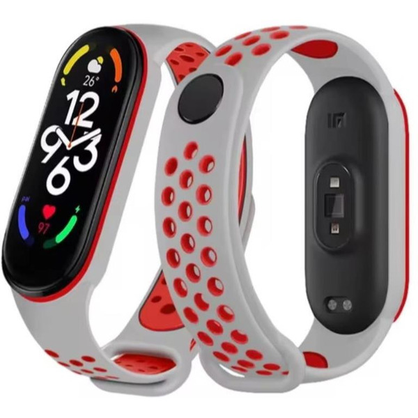 Ремешок Bingo Sport для XIAOMI Mi Band 5/6/7 Серый с красным
