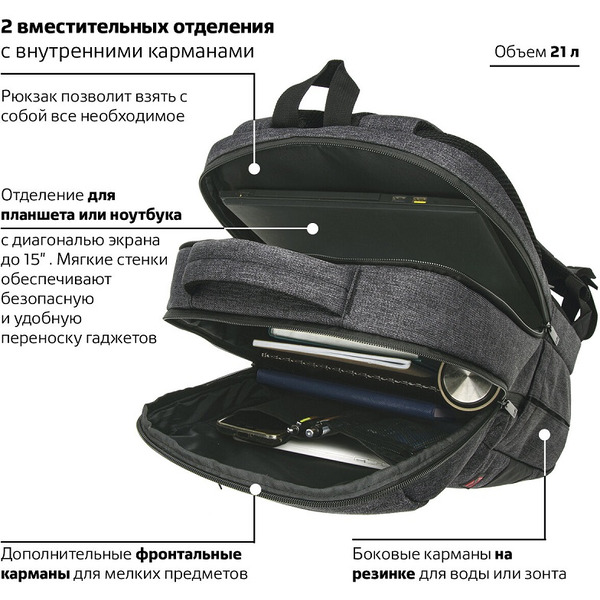 Рюкзак BRAUBERG URBAN 229895 тёмно-серый