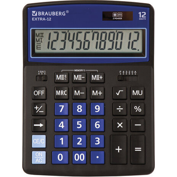 Калькулятор BRAUBERG Extra 12-BKBU 250472 (черный/синий)