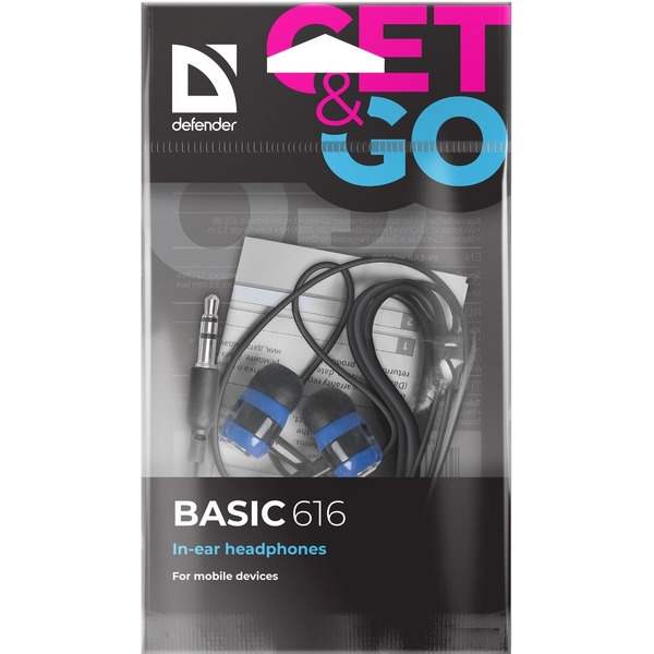 Наушники Defender Basic 616 черный/синий