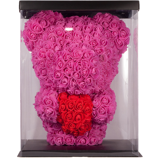 Мишка из роз с сердцем TEDDY ROSE BEAR розовый (8023)
