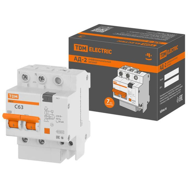 Дифференциальный автомат TDM АД-2-2Р-63А-30мА SQ0221-0005