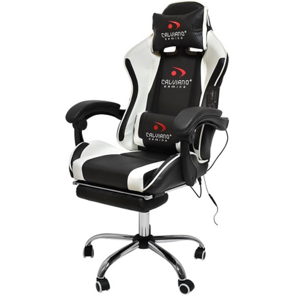 Игровое кресло Calviano Avanti Ultimato (черный/белый, с подножкой)