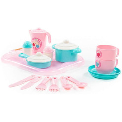 Набор игрушечной посуды Полесье Хозяюшка с подносом 80462 (на 2 персоны, в сеточке)