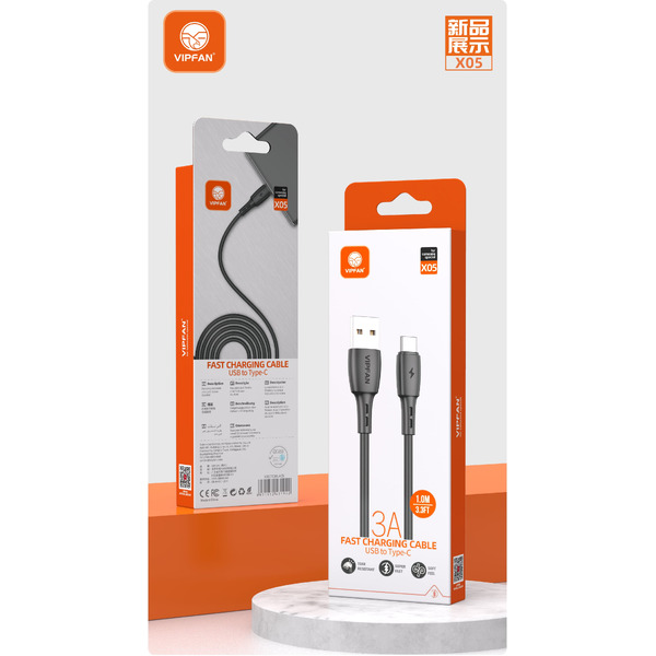 Кабель VIPFAN X05 USB-Type-C 3A 1 м (черный)