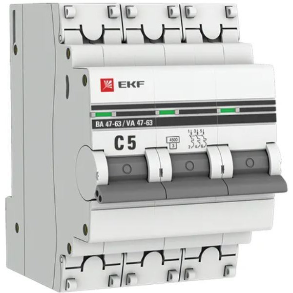 Выключатель автоматический EKF PROxima ВА 47-63 3P 5А (C) 4.5kA