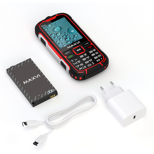 Мобильный телефон Maxvi R2 up + ЗУ WC-112 (черный/красный)