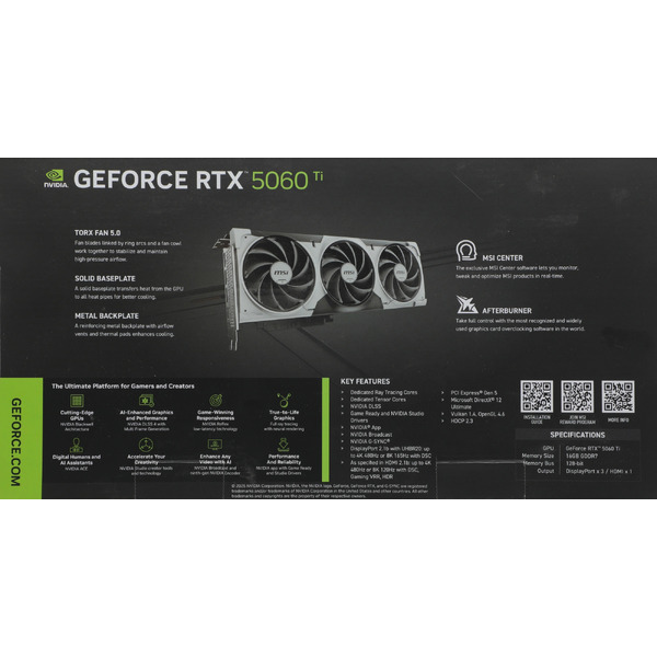 Видеокарта MSI GeForce RTX 5060 Ti 16G Ventus 3X OC