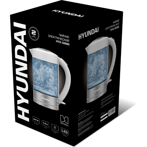 Электрический чайник Hyundai HYK-G9990 (белый/серебристый)