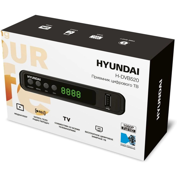 Ресивер DVB-T2 Hyundai H-DVB520 + WiFi-адаптер черный H-DVB520WA