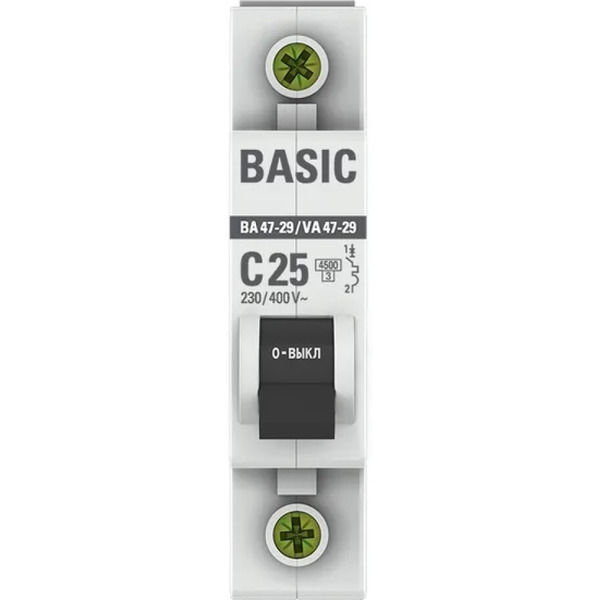 Выключатель автоматический EKF Basic ВА 47-29 1P 25А (C) 4,5кА