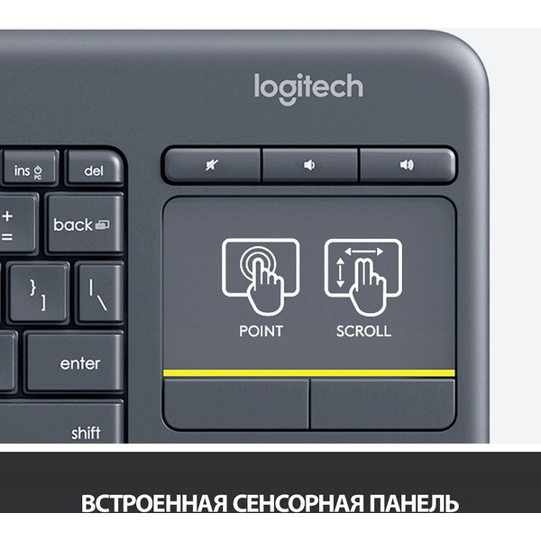 Клавиатура LOGITECH K400 (L920-007147) Plus Dark