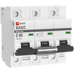 Выключатель автоматический EKF Basic ВА 47-100 3P 40А (C) 10kA