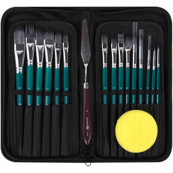Набор кистей BRAUBERG ART DEBUT 201045 (15 шт+мастихин и художественная губка)