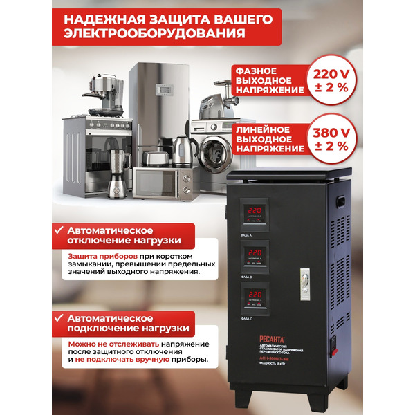 Стабилизатор напряжения Ресанта ACH-9000/3-ЭМ