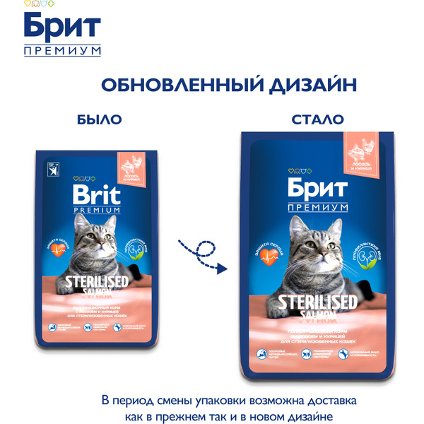 Сухой корм для кошек Брит Cat Sterilized Salmon & Chicken 5049868 (8кг)