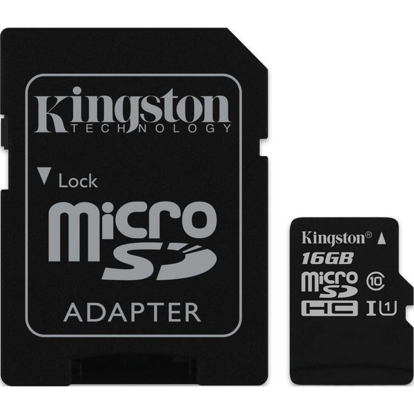 Карта памяти KINGSTON 16GB microSDHC + адаптер Class 10 (SDC10G2/16GB)