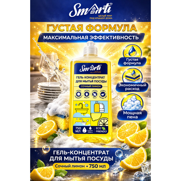 Средство для мытья посуды Smarti Сочный лимон 750 мл