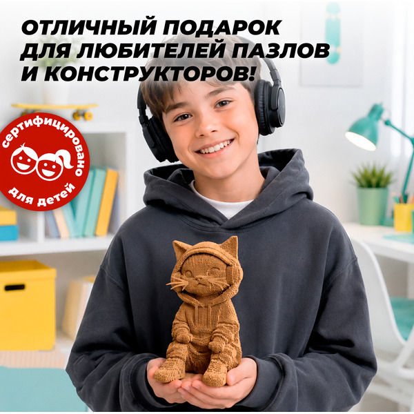 Конструктор QBRIX Кот в наушниках 3D 20138