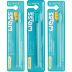 Набор зубных щеток WEISS Sensitive мягкие 100434 (3шт, желтый/желтый/зеленый)