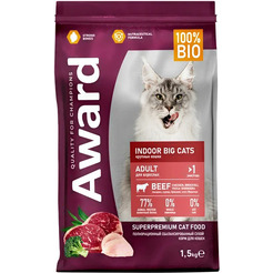 Сухой корм для кошек Award Indoor Big Cats с говядиной и курицей с добавлением брокколи (1.5кг)