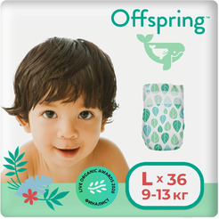 Подгузники Offspring L 9-13 кг Листочки (36 шт)
