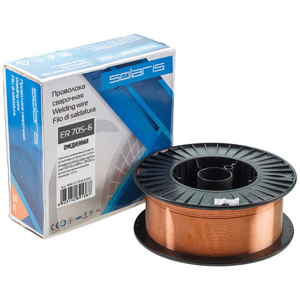 Проволока сварочная омедненная SOLARIS WM-ER70S6-08150 ф0,8мм (катушка D300 15 кг)