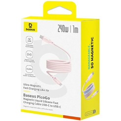 Кабель Baseus PicoGo Magnetic Liquid Silicone Fast Charging Cable USB-C to USB-C (1м, розовый)