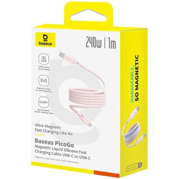 Кабель Baseus PicoGo Magnetic Liquid Silicone Fast Charging Cable USB-C to USB-C (1м, розовый)