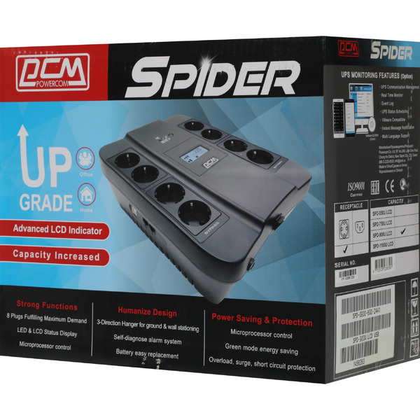 Источник бесперебойного питания Powercom SPIDER SPD-900U LCD