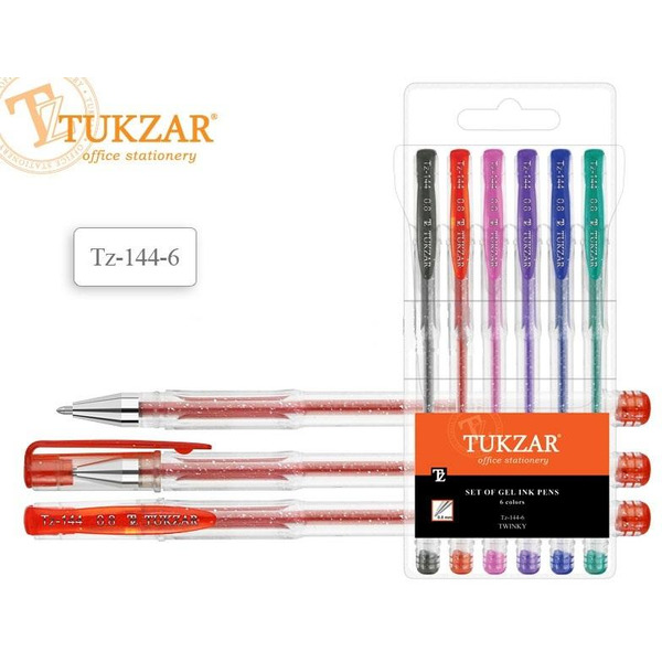 Набор гелевых ручек, 6 цветов, суперметаллик с блестками, (Tukzar) арт. TZ 144- 6