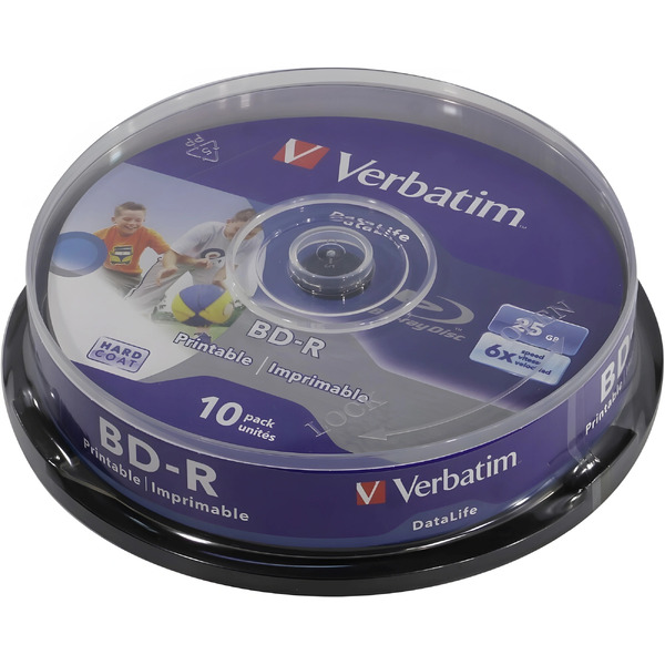 Диск BD-R Verbatim 25ГБ SL Datalife Printable 10 шт 43804