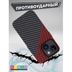 Бампер Bingo Carbon для APPLE iPhone 16 Черный с красным