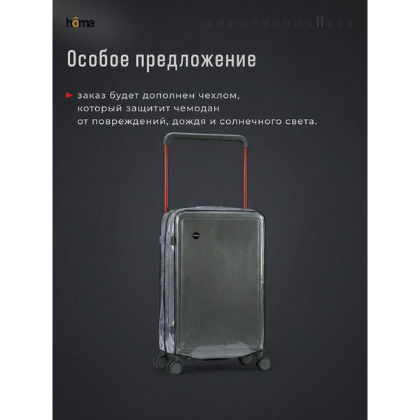 Чемодан на колесах Homa СHMD-S-GR (S) c чехлом