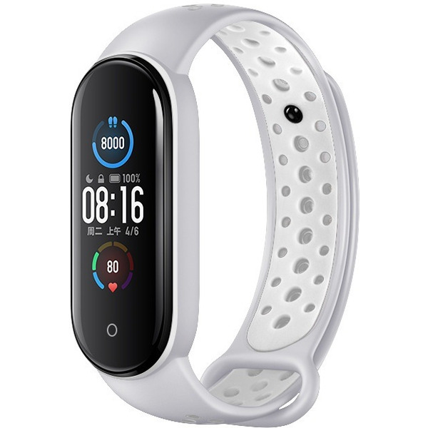 Ремешок Bingo Sport для Xiaomi Mi Band 5/6 Серый с белым