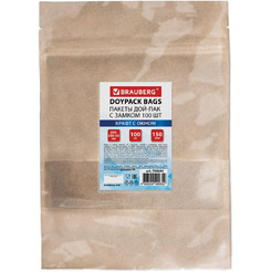 Пакет Дой-Пак с замком BRAUBERG 700694 (крафт с окном 60 мм, 200х300+50 мм, 100 шт, 150мкм)