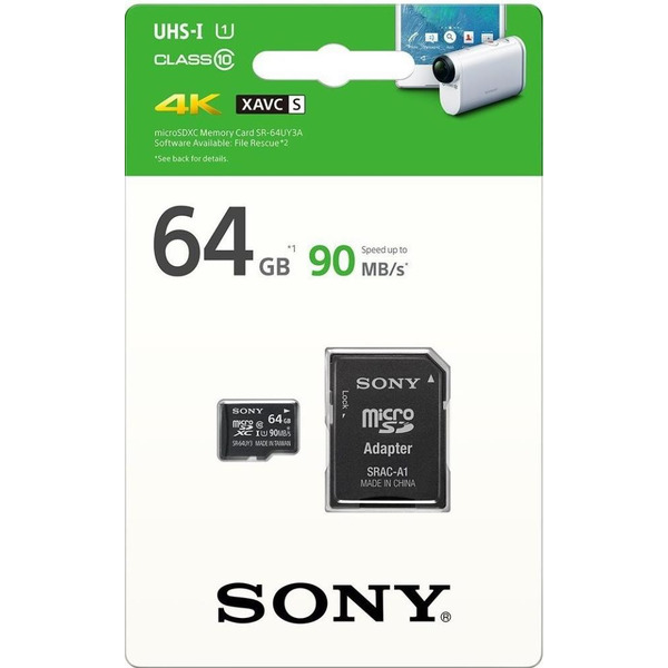 Карта памяти SONY microSD UHS-1 CL10 64GB с адаптером R90 (SR-64UY3A)