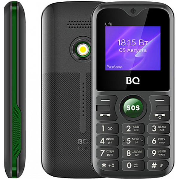 Кнопочный телефон BQ-Mobile BQ-1853 Life (черный/зеленый)