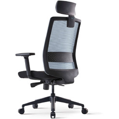 Кресло BESTUHL S30 (черная рама, спинка-сетка синий, сиденье-ткань черный)