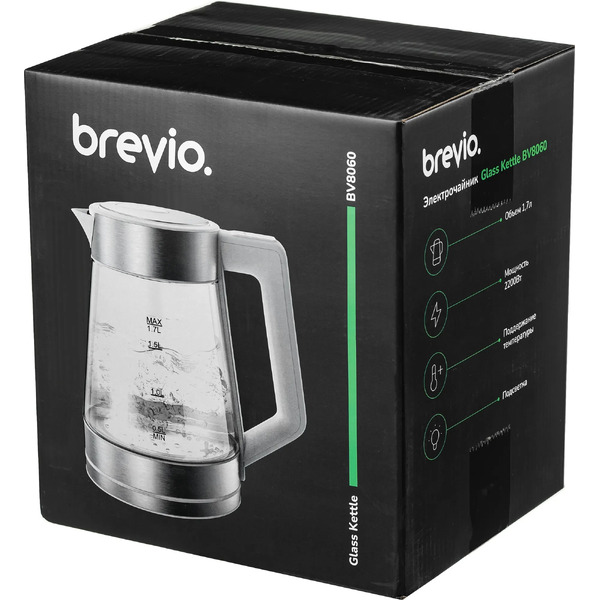 Электрочайник Brevio Glass Kettle BV8060 (белый)