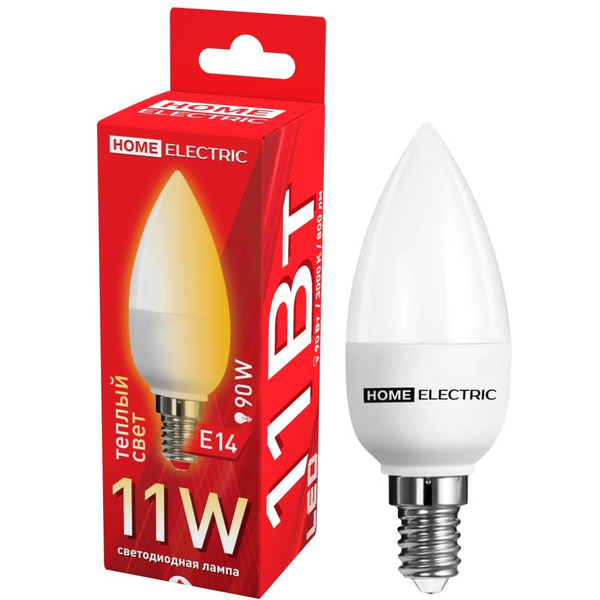 Лампа светодиодная HOME ELECTRIC C37 11W Е14 3000K