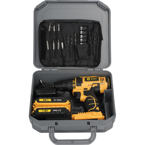 Дрель-шуруповерт Edon AD-18E (с 2-мя АКБ, кейс, набор оснастки)
