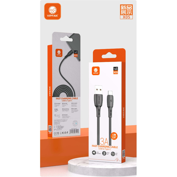 Кабель VIPFAN X05 USB-Type-C 3A 1 м (черный)