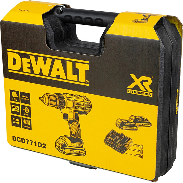 Дрель-шуруповерт DeWalt DCD771D2 (с 2-мя АКБ 2 Ah)