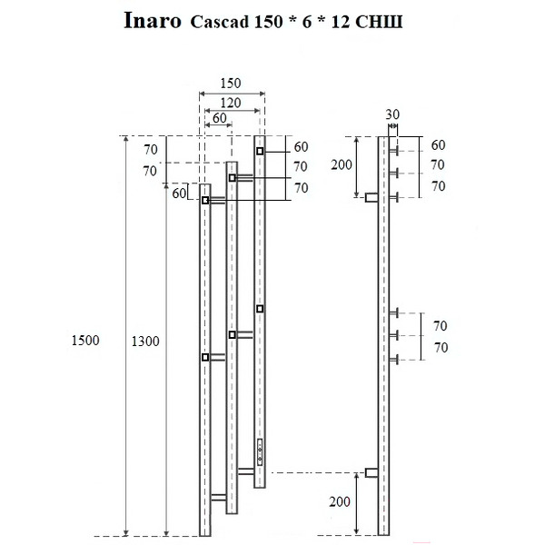 Полотенцесушитель электрический Маргроид Ferrum Inaro 3 Cascade СНШ 150x6 (графит, таймер справа)
