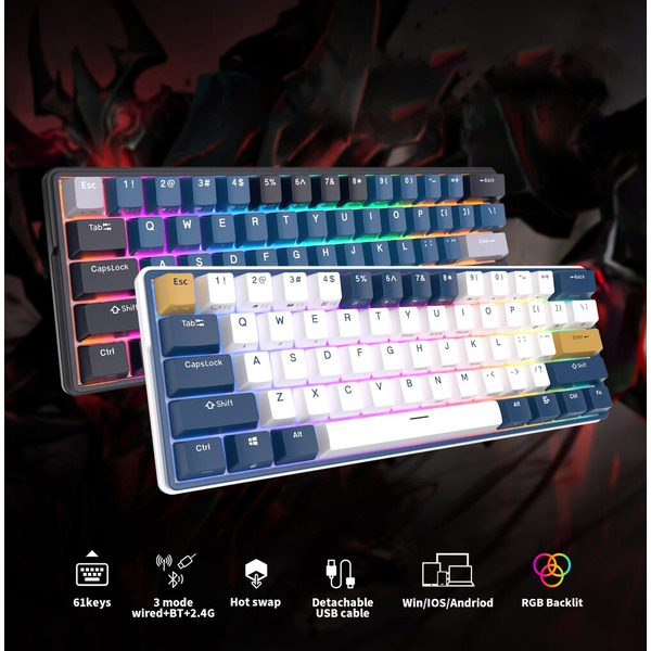 Клавиатура Royal Kludge RK61 Plus RGB (белый, RK Brown)